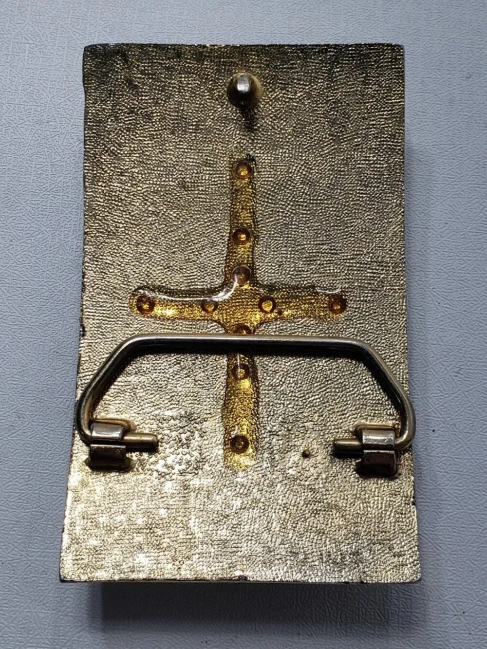 Vintage Gold Tone Black Mining Prospector Pick Shovel Western Belt Buckle